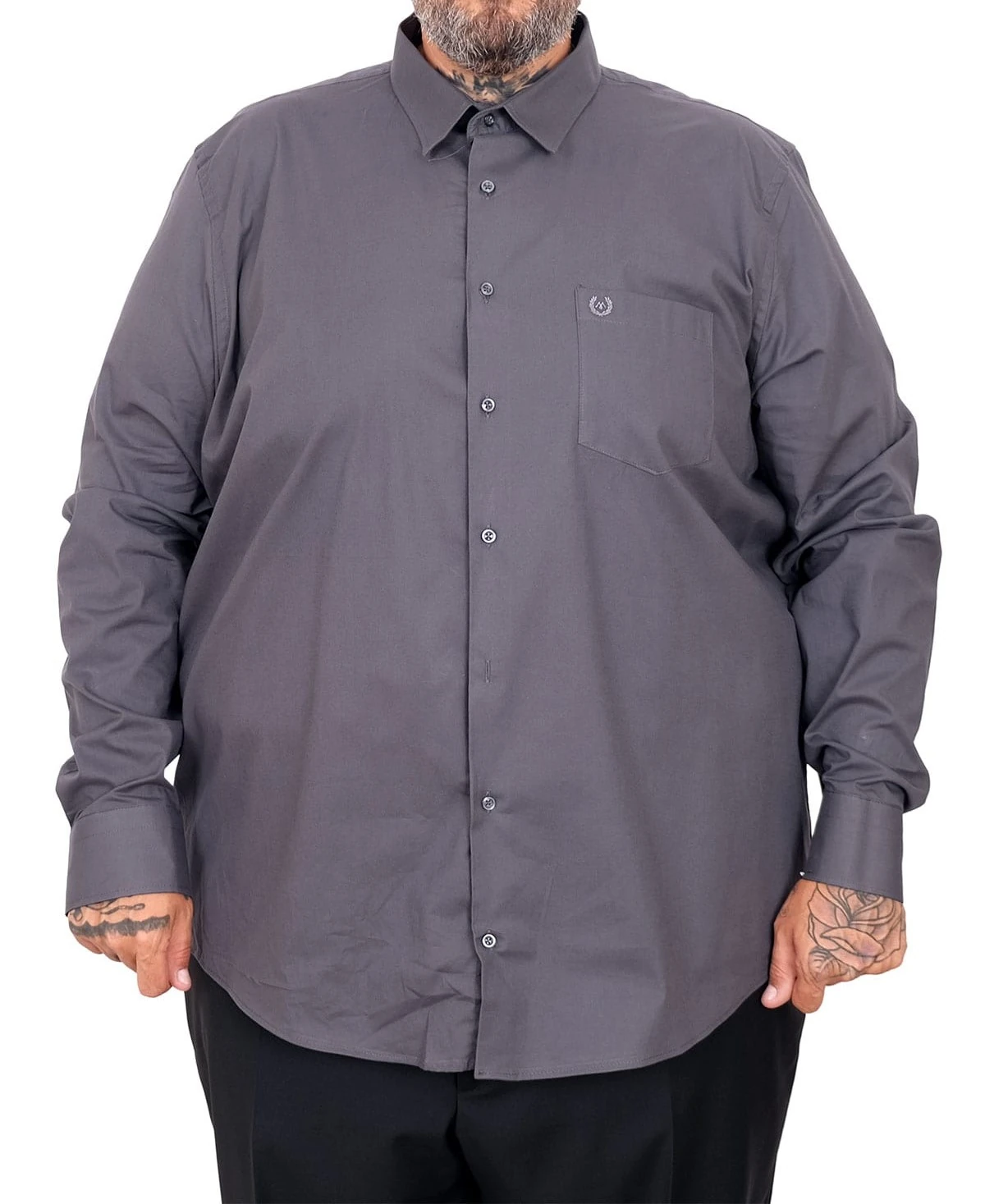 Büyük Beden Erkek Klasik Cepli Gömlek Likralı 20350 Füme