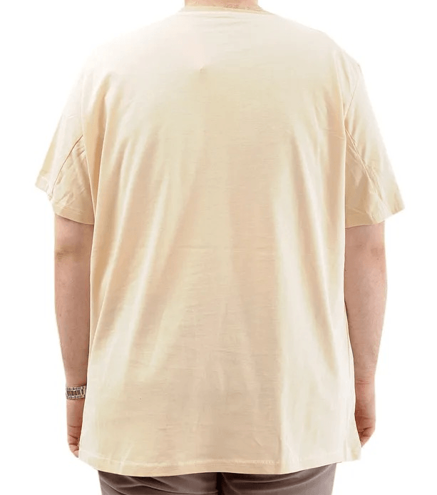 Battal Beden Erkek Pamuklu T-Shirt Yumuşak Dokulu Baskılı BELIEF U24085 Bej