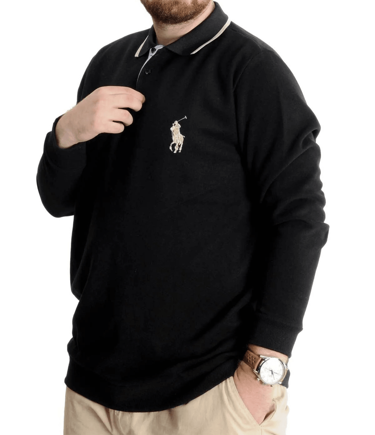 Büyük Beden Erkek Sweat Polo Selanik Horse 23442 Siyah