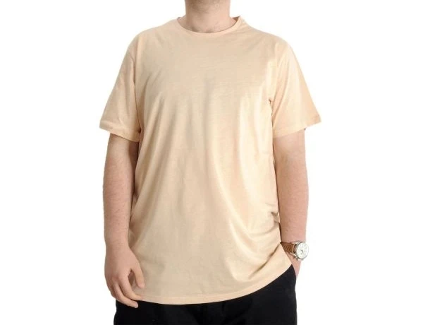 Büyük Beden Erkek Tshirt Bisiklet Yaka Basic 20031 Bej