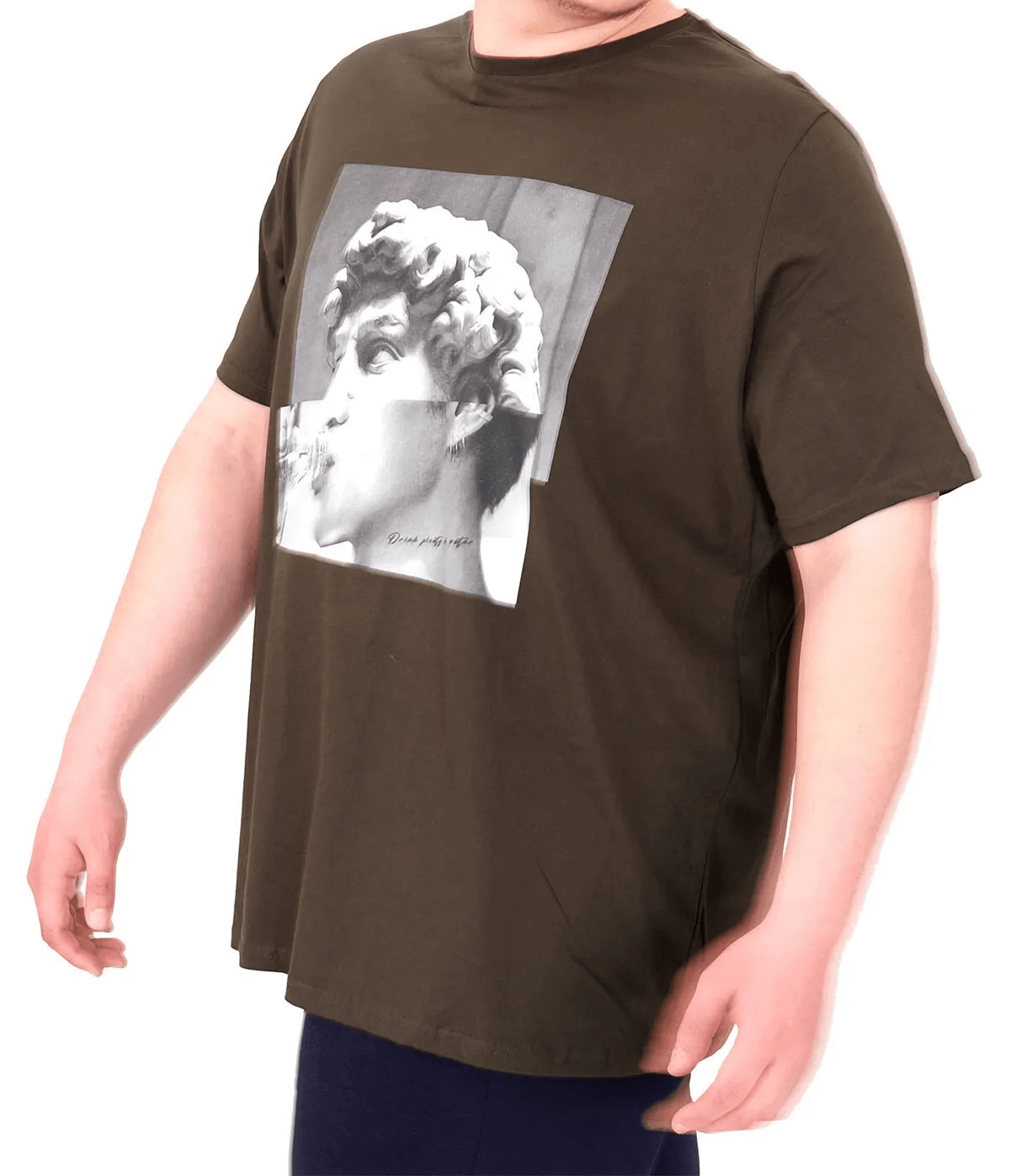 Büyük Beden Erkek T-Shirt Bisiklet Yaka STATUE 25027 Haki