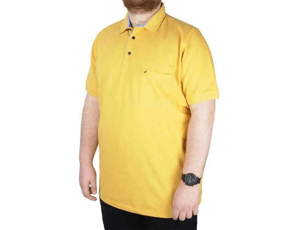 Battal Beden Erkek Tshirt Polo Yaka Cepli Klasik Pike 20552 Hardal