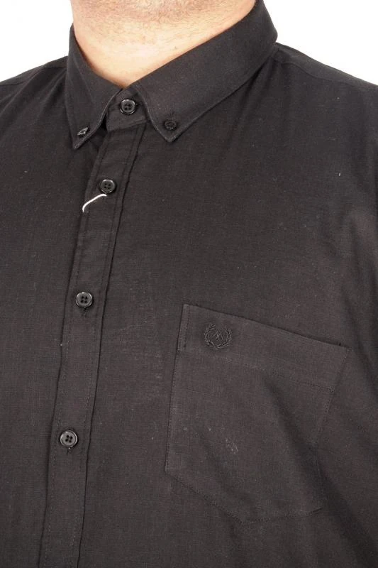 Büyük Beden Keten Likralı Gömlek Cepli 20389 Siyah