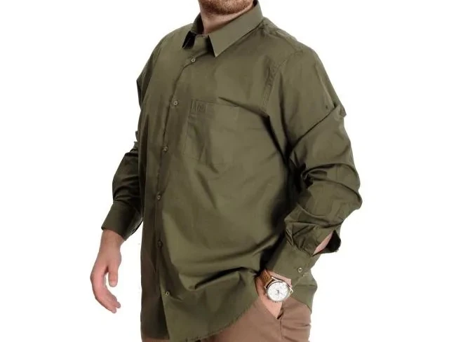 Büyük Beden Gömlek Ukol Cep Lycra Poplin 20350 Haki