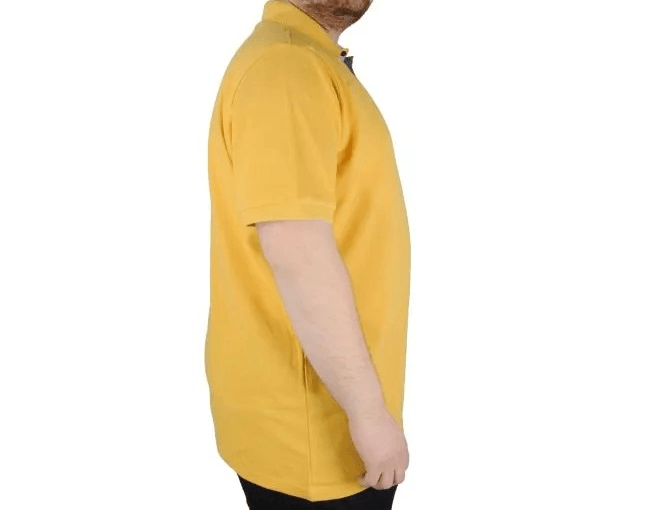 Battal Beden Erkek Tshirt Polo Yaka Nakışlı Klasik Pike 20553 Hardal