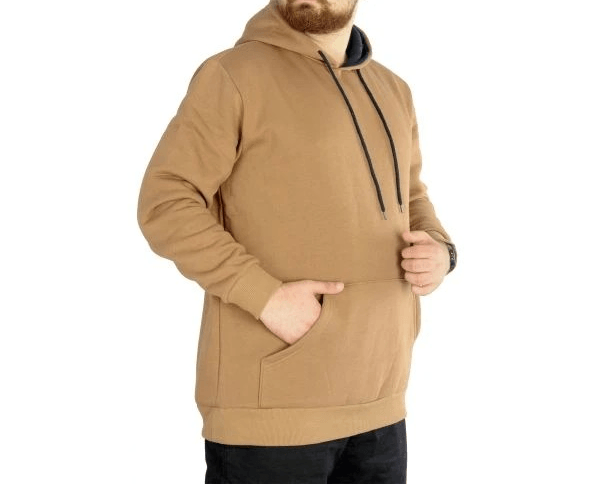 Erkek Sweatshirt Kapşonlu Pocket Basic 20562 Sütlükahve