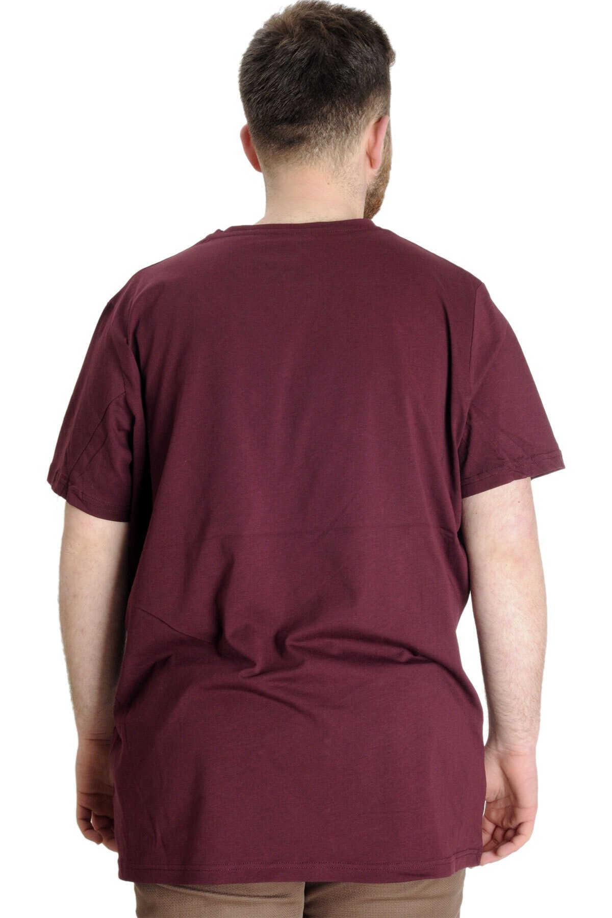 Büyük Beden Erkek Tshirt Bisiklet Yaka Basic 20031 Mürdüm