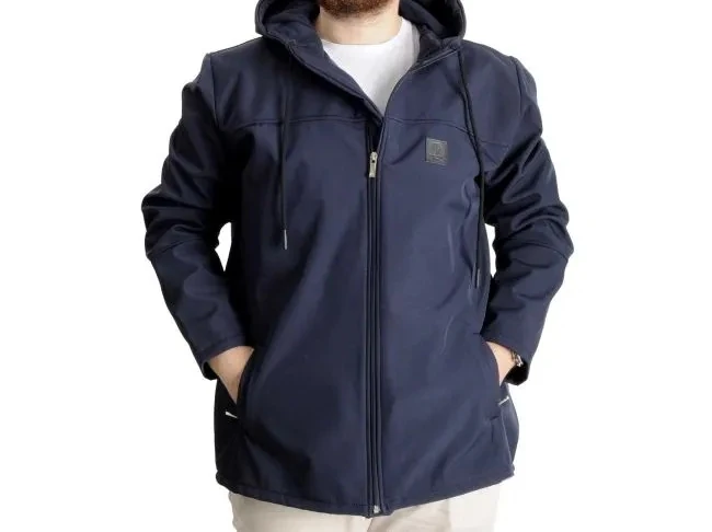 Büyük Beden Erkek Kapüşonlu Mont Waterproof Softshell C21235 Lacivert