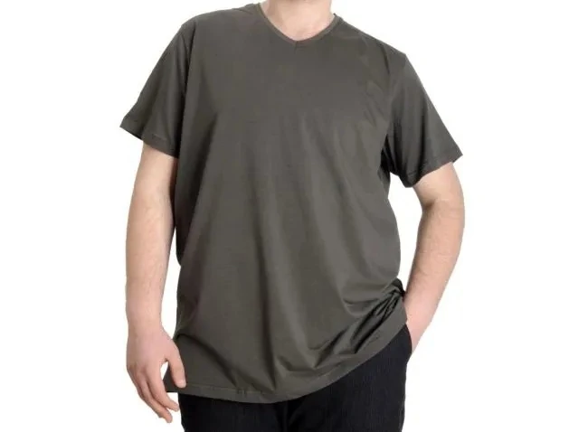 Büyük Beden T-Shirt V Yaka Likralı 20150 Haki