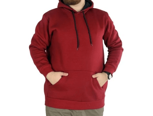 Erkek Sweatshirt Kapşonlu Kanguru Pocket Basic 20562 Bordo