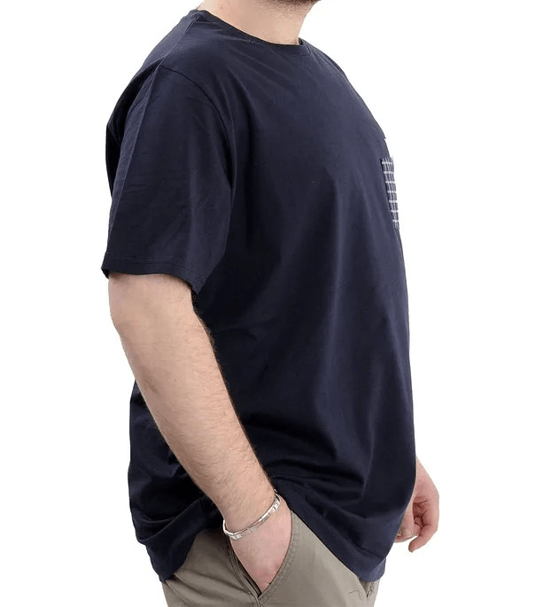 Büyük Beden Erkek Bisiklet Yaka T-Shirt Baskılı GARNILI U24045 Lacivert