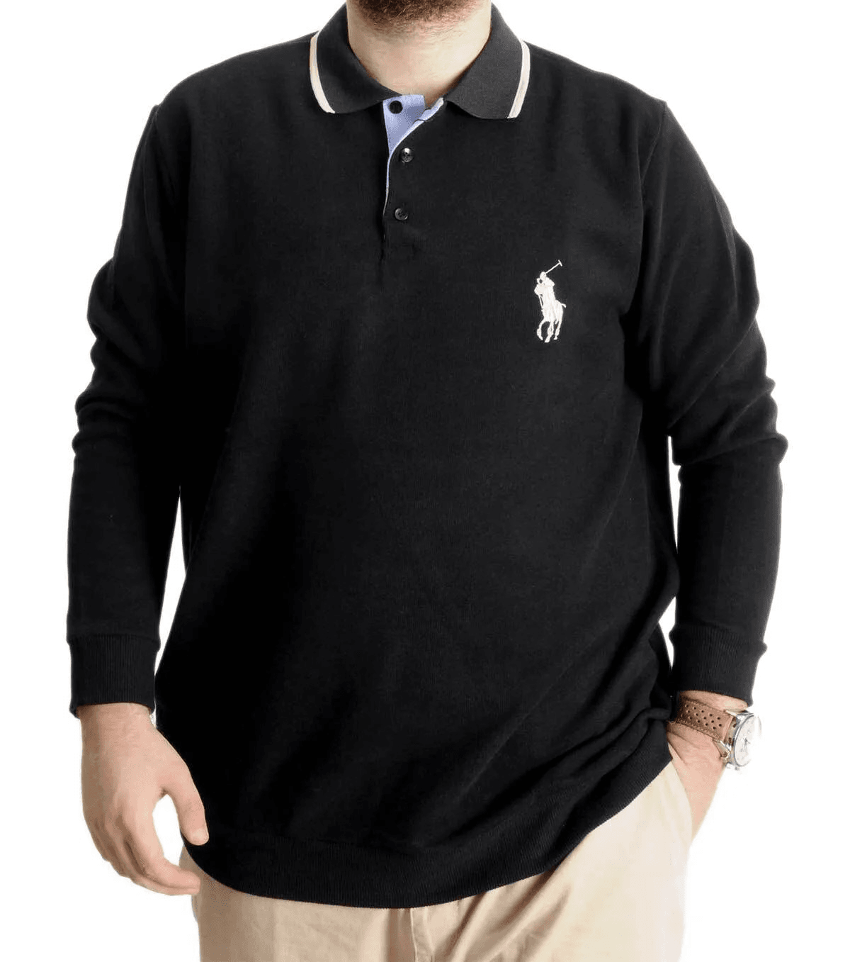 Büyük Beden Erkek Sweat Polo Selanik Horse 23442 Siyah