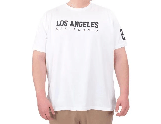 Büyük Beden Erkek Baskılı T-Shirt Los Angeles 25031 Beyaz
