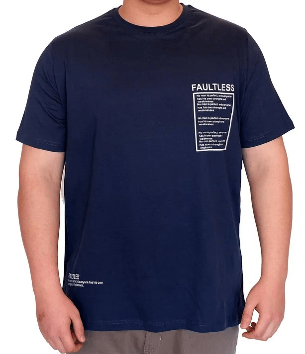 Büyük Beden Erkek T-Shirt Bisiklet Yaka FAULTLESS Basklılı U25011 Indigo