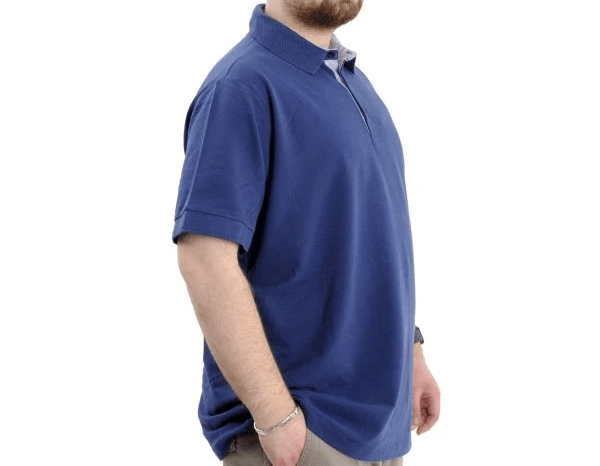  Battal Beden Erkek Tshirt Polo Yaka Nakışlı Klasik Pike 20553 İndigo