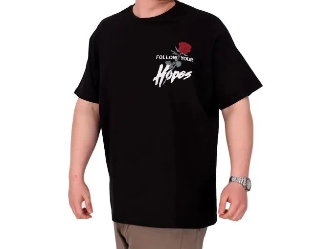 Büyük Beden Erkek T-Shirt Bisiklet Yaka ROSE U25032 Siyah