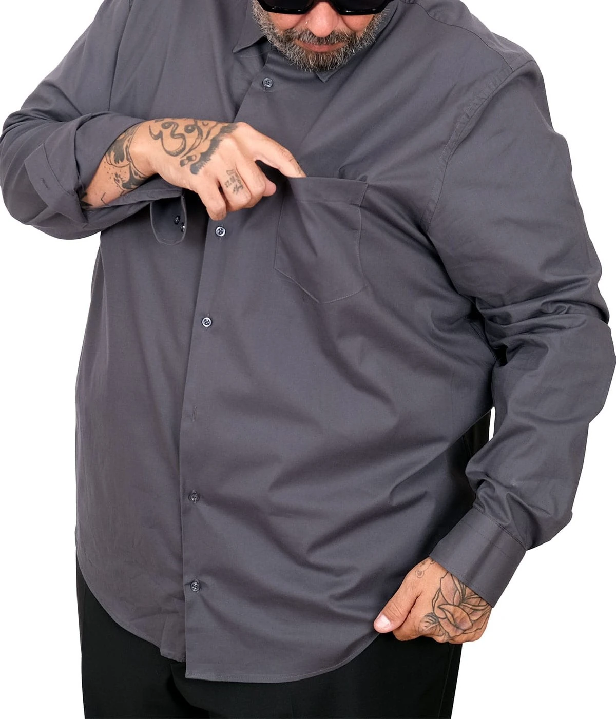 Büyük Beden Erkek Klasik Cepli Gömlek Likralı 20350 Füme