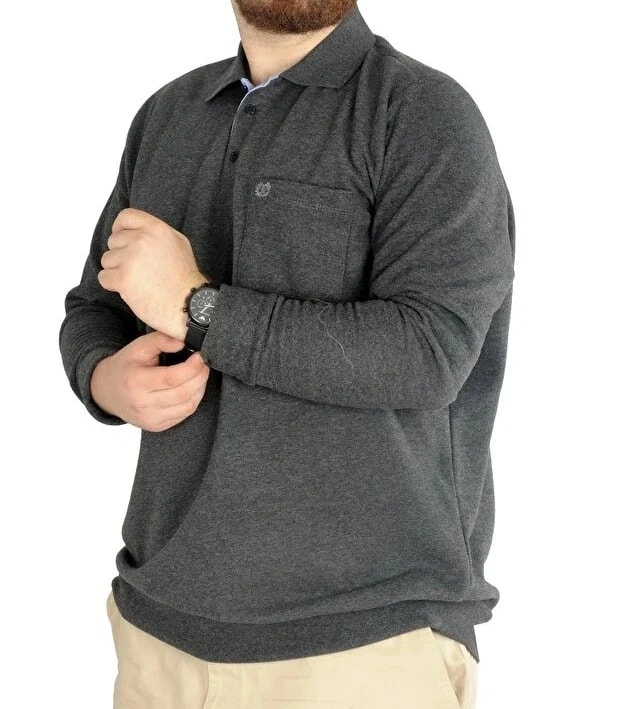 Büyük Beden Erkek Sweat Polo Cepli Selanik Basic 20441 Antramelanj