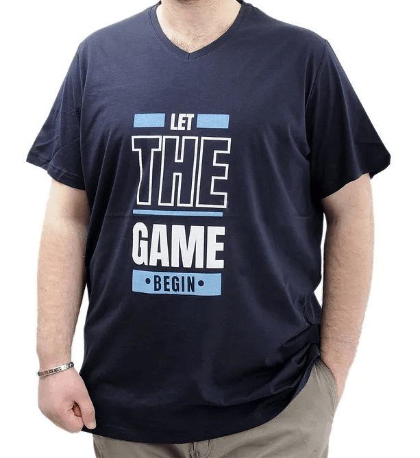 Büyük Beden Erkek Baskılı T-Shirt BEGIN U24056 Lacivert