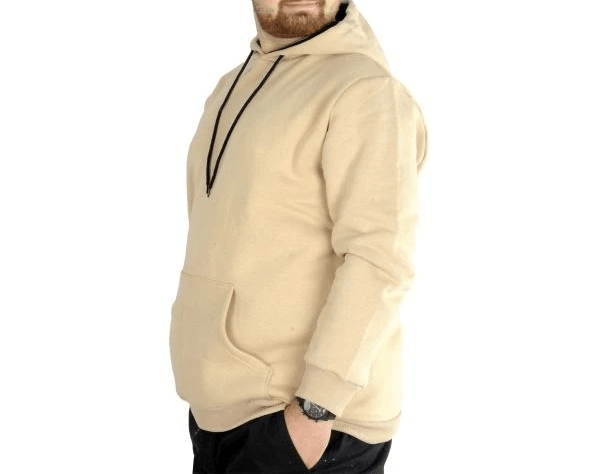 Erkek Sweatshirt Kapşonlu Pocket Basic 20562 Bej