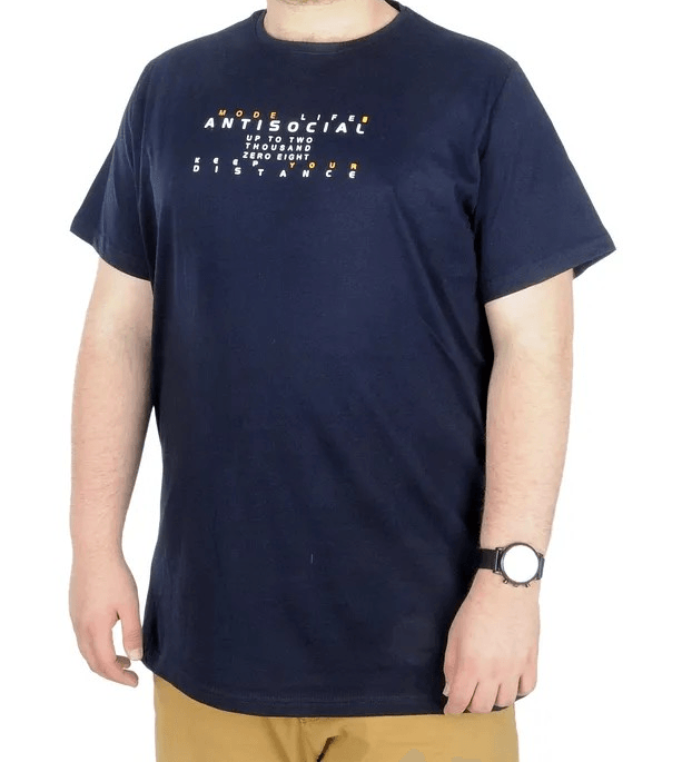 Büyük Beden T-shirt Bis Yaka Antisocial 22187 Lacivert