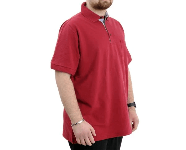 Battal Beden Erkek Tshirt Polo Yaka Cepli Klasik Pike 20552 Bordo