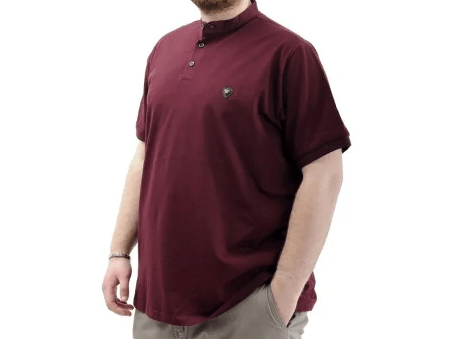 Büyük Beden Erkek Tişört Düğmeli Hakim Yaka T-Shirt 24339 Mürdüm