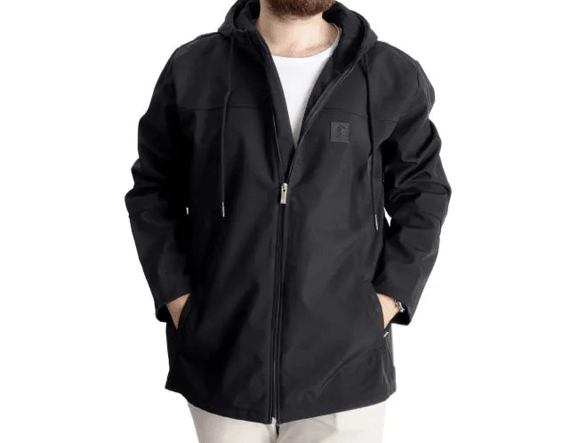 Büyük Beden Erkek Kapüşonlu Mont Waterproof Softshell 21235 Siyah