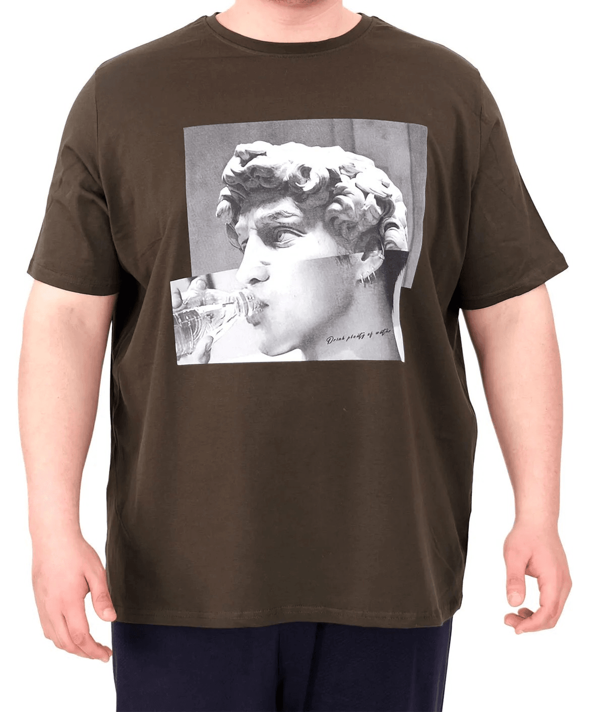Büyük Beden Erkek T-Shirt Bisiklet Yaka STATUE 25027 Haki