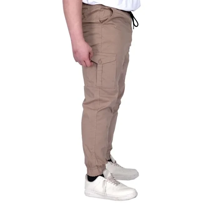 Büyük Beden Erkek Pantolon Keten Kargo Jogger 21911 Cappucino
