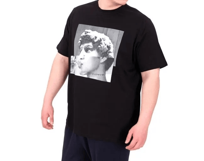 Büyük Beden Erkek T-Shirt Bisiklet Yaka STATUE 25027 Siyah