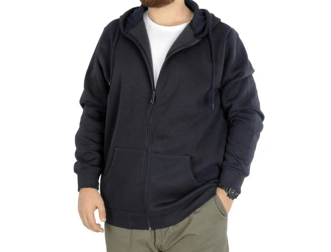 Erkek Sweatshirt Kapşonlu Zippered Basic 20543 Lacivert