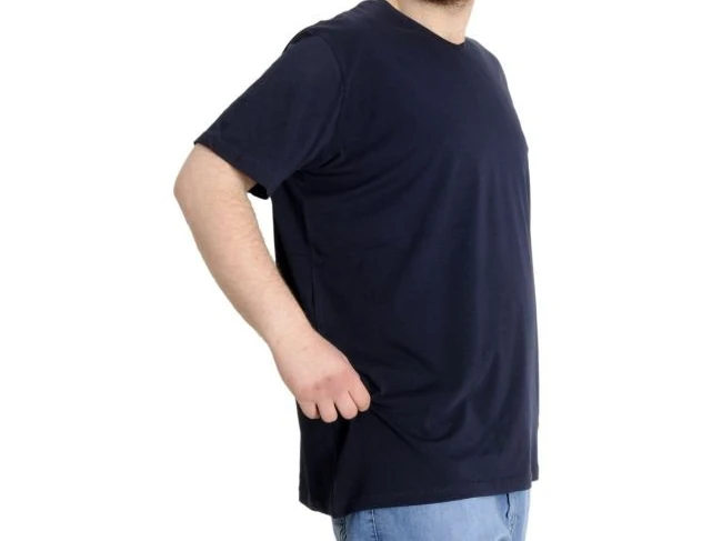 Büyük Beden T-Shirt V Yaka Likralı 20150 Lacivert