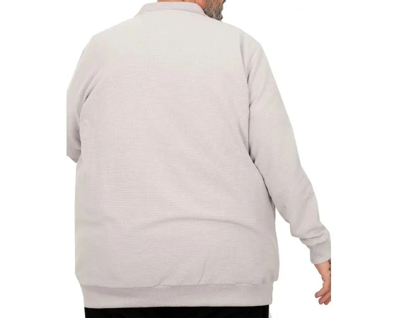 Büyük Beden Erkek Sweat Polo Yaka Waffle Selanik Gri 25822