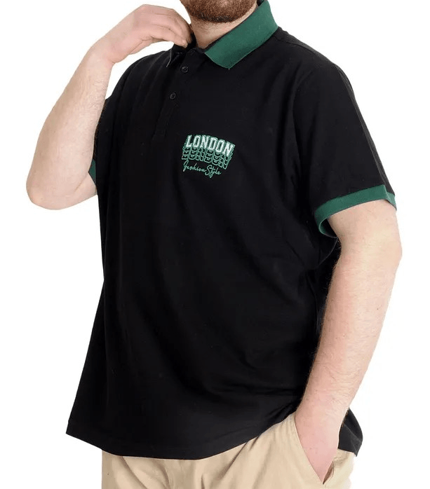 Büyük Beden Erkek Polo T-shirt LONDON 23350 Siyah