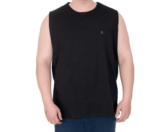 Battal Beden Erkek Kolsuz Tshirt  Nakışlı 25101 Siyah