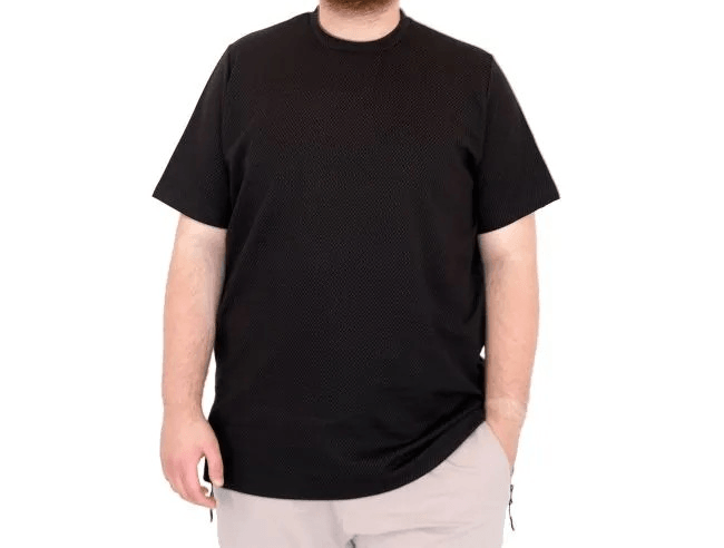 Büyük Beden Tshirt Bıs Yaka Dore 25034 Siyah
