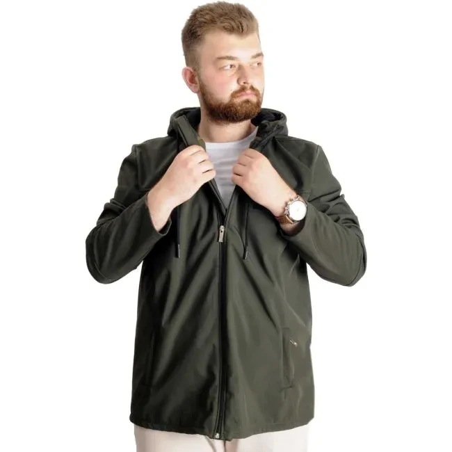 Büyük Beden Erkek Kapüşonlu Mont Waterproof Softshell 21235 Haki