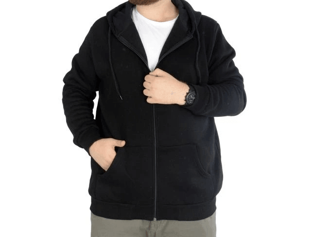 Erkek Sweatshirt Kapşonlu Zippered Basic 20543 Siyah