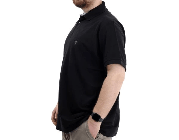 Battal Beden Erkek Tshirt Polo Yaka Nakışlı Klasik Pike 20553 Siyah