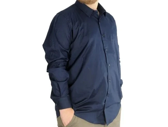 Büyük Beden Erkek Klasik Cepli Gömlek Likralı 20350 Lacivert