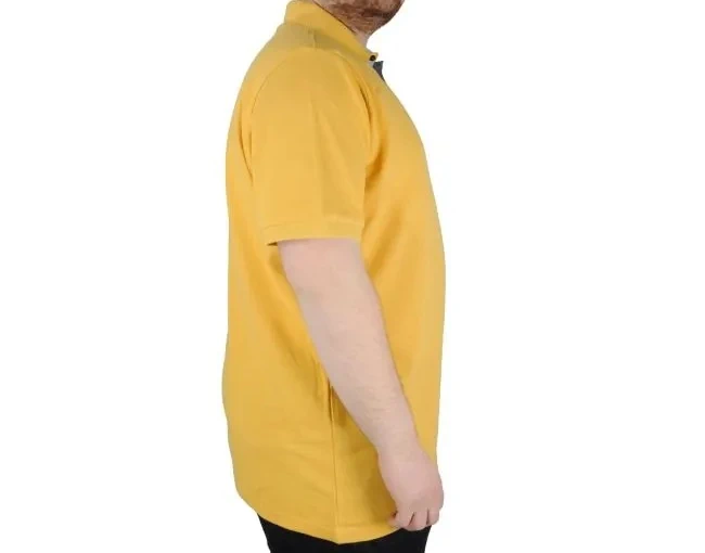 Battal Beden Erkek Tshirt Polo Yaka Nakışlı Klasik Pike 20553 Hardal