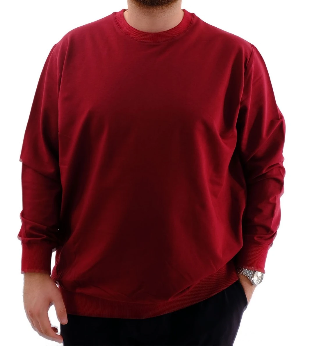 Büyük Beden Erkek Sweat Bıs Yaka U24174  Bordo