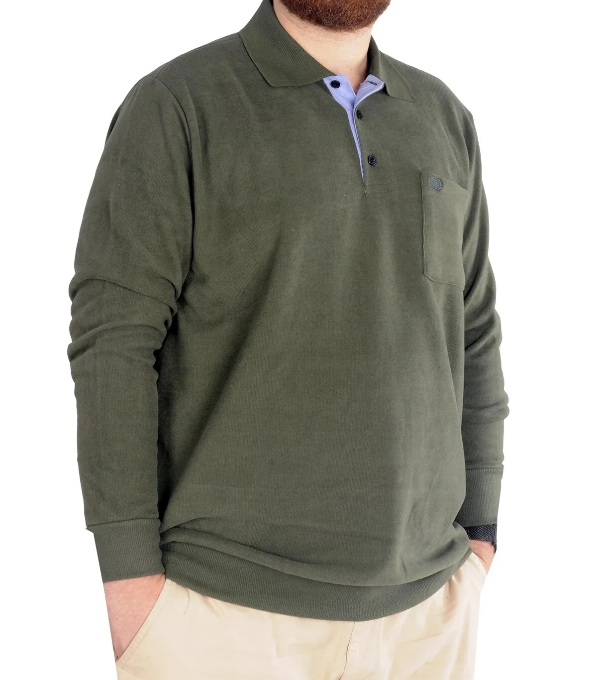 Büyük Beden Erkek Sweat Polo Cepli Selanik Basic 20441 Haki
