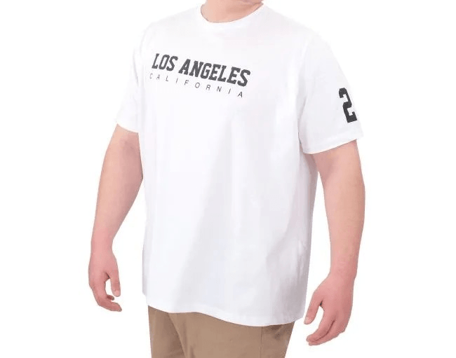 Büyük Beden Erkek Baskılı T-Shirt Los Angeles 25031 Beyaz