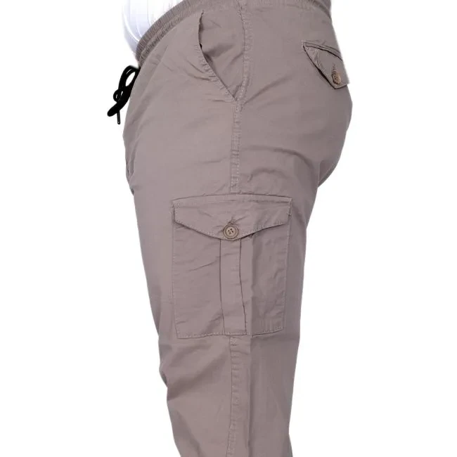 Büyük Beden Erkek Pantolon Keten Kargo Jogger 21911 Taş Rengi