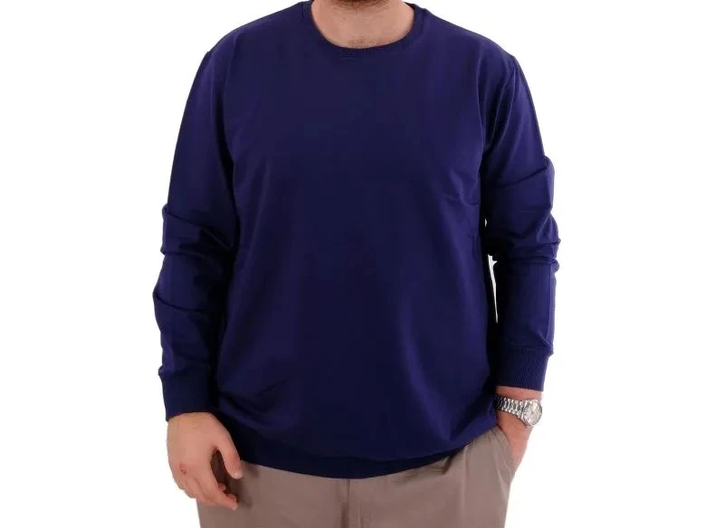 Büyük Beden Erkek Bisiklet Yaka Basic Sweatshirt U24174 İndigo