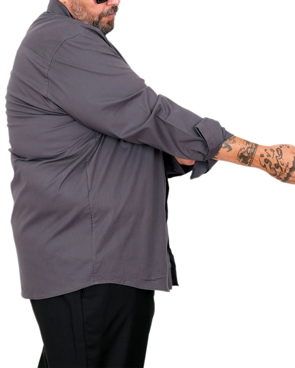 Büyük Beden Erkek Klasik Cepli Gömlek Likralı 20350 Füme