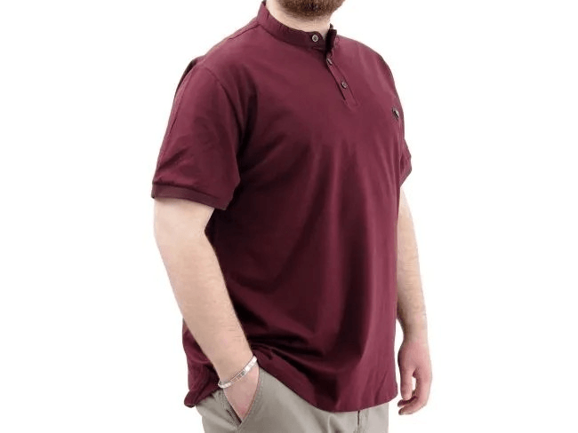 Büyük Beden Erkek Tişört Düğmeli Hakim Yaka T-Shirt 24339 Mürdüm