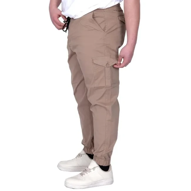 Büyük Beden Erkek Pantolon Keten Kargo Jogger 21911 Cappucino